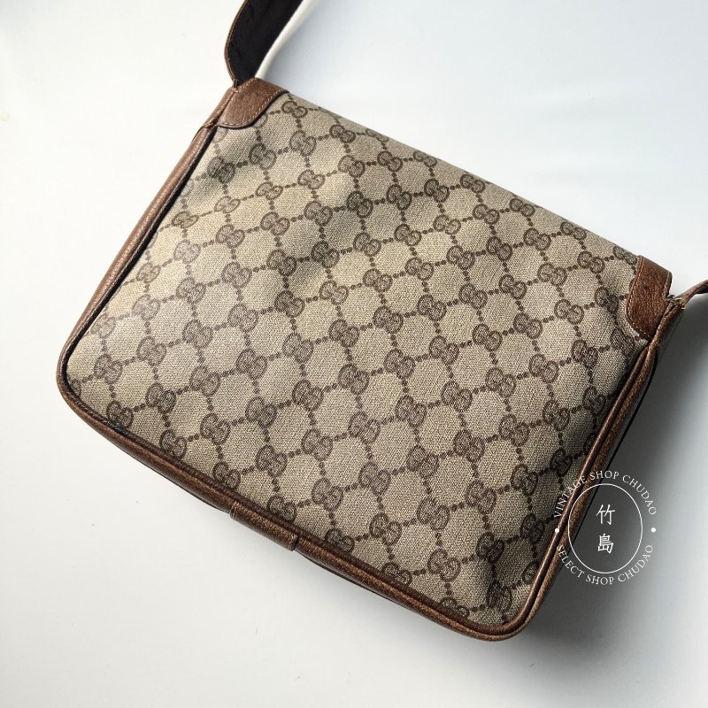 Gucci 老花復古單肩包 PVC × 皮革棕色-11