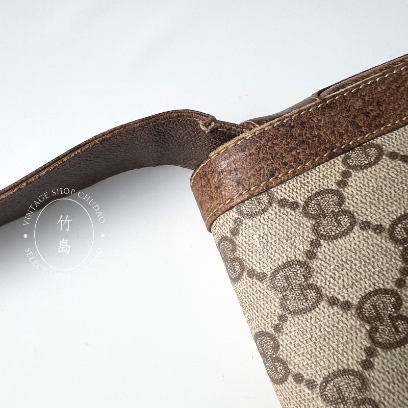 Gucci 老花復古單肩包 PVC × 皮革棕色-15