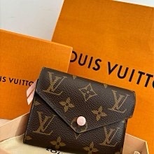 【👝正常使用痕跡 | 有購證】LV Victorine 老花三折扣式短夾 粉