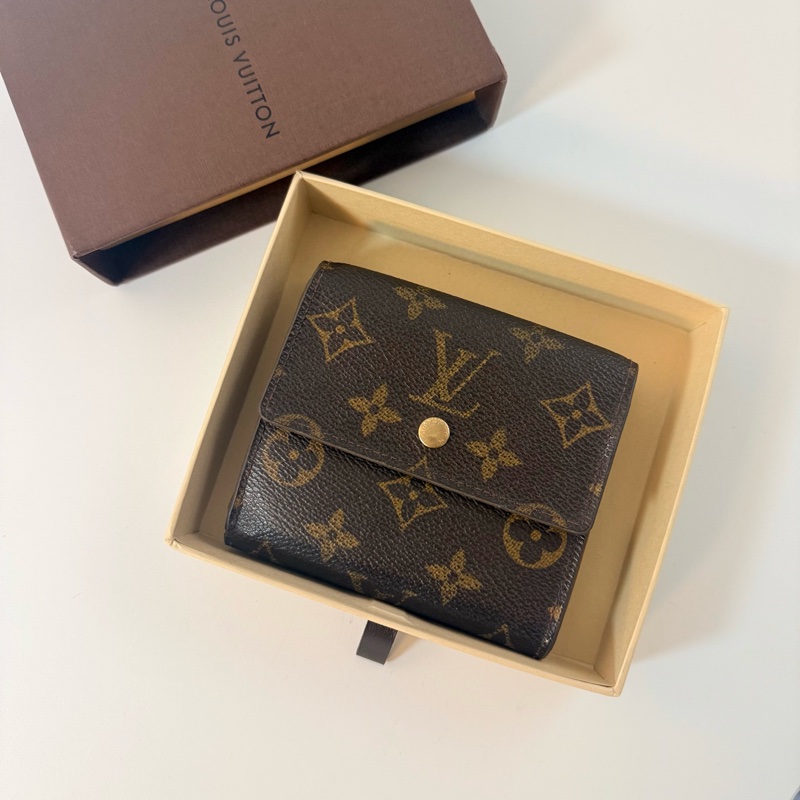 ✔️LV Louis Vuitton 路易威登 Monogram M61652 原花金扣三折零錢短夾-4