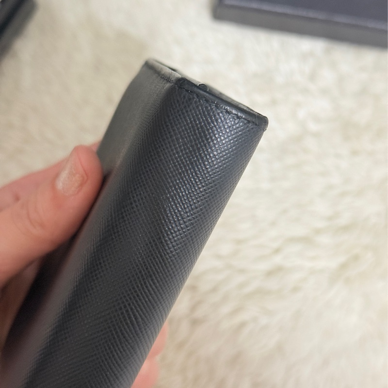 88新✨PRADA經典的黑色防刮牛皮 中夾 短夾 錢包 零錢包-18