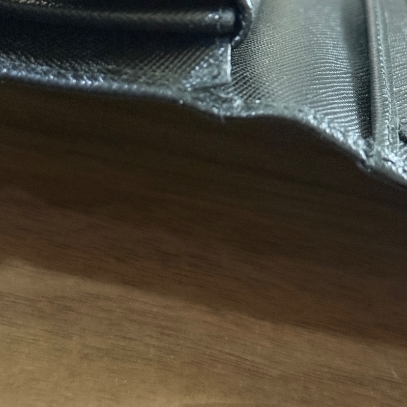 88新✨PRADA經典的黑色防刮牛皮 中夾 短夾 錢包 零錢包-46