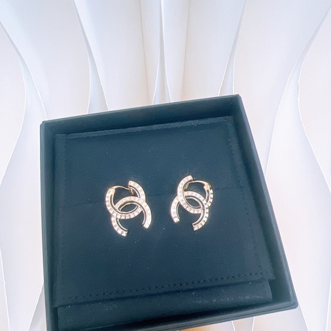 全新 24c 雙c水鑽黑邊耳環吊式