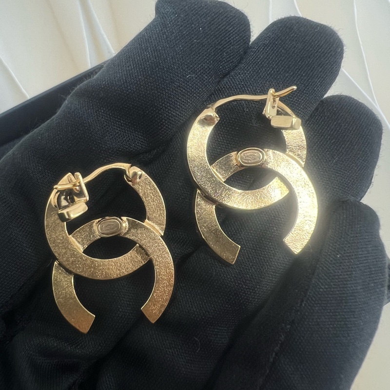 全新 24c 雙c水鑽黑邊耳環吊式-3