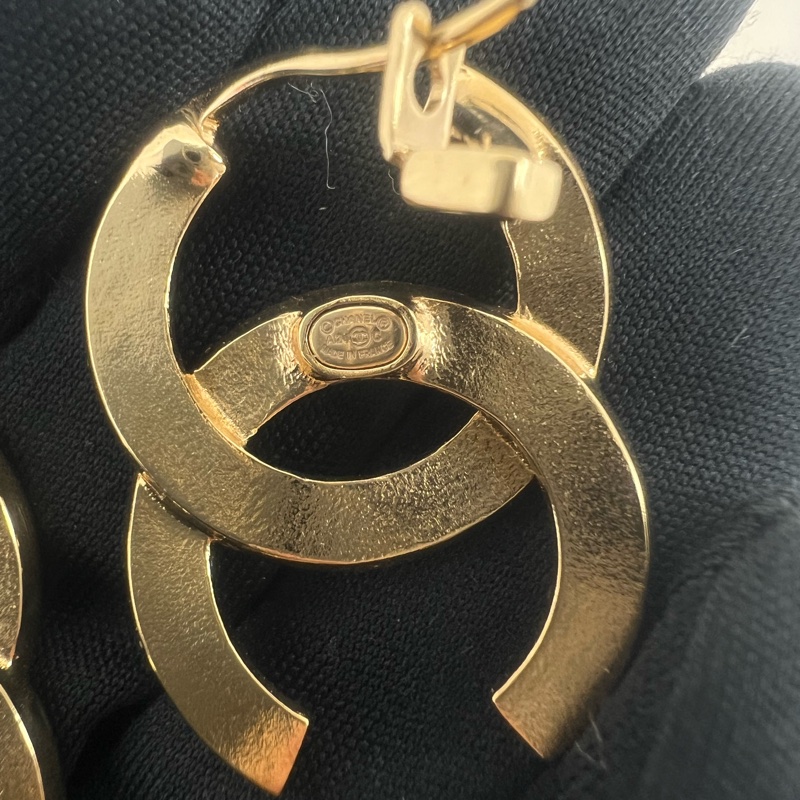 全新 24c 雙c水鑽黑邊耳環吊式-4