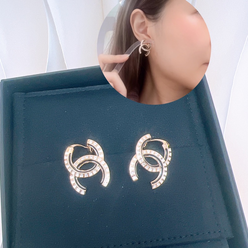 全新 24c 雙c水鑽黑邊耳環吊式-5