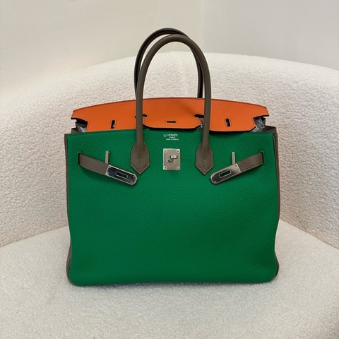 罕見 BK35 Togo 皮，三拼色（愛馬仕橙／翠綠／大象灰），殿堂級 HSS 定制規格。