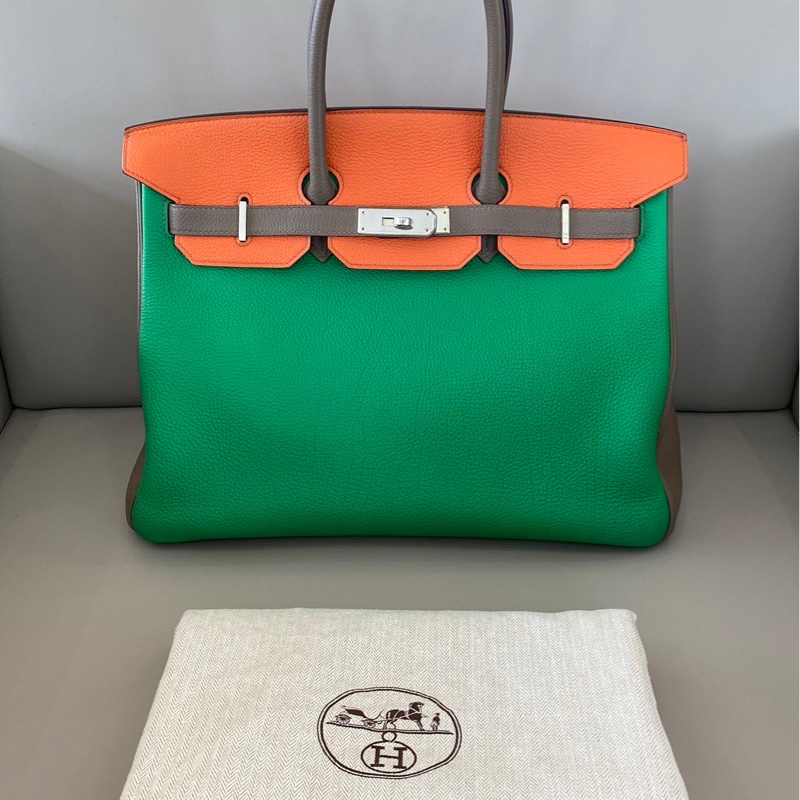 罕見 BK35 Togo 皮，三拼色（愛馬仕橙／翠綠／大象灰），殿堂級 HSS 定制規格。-1