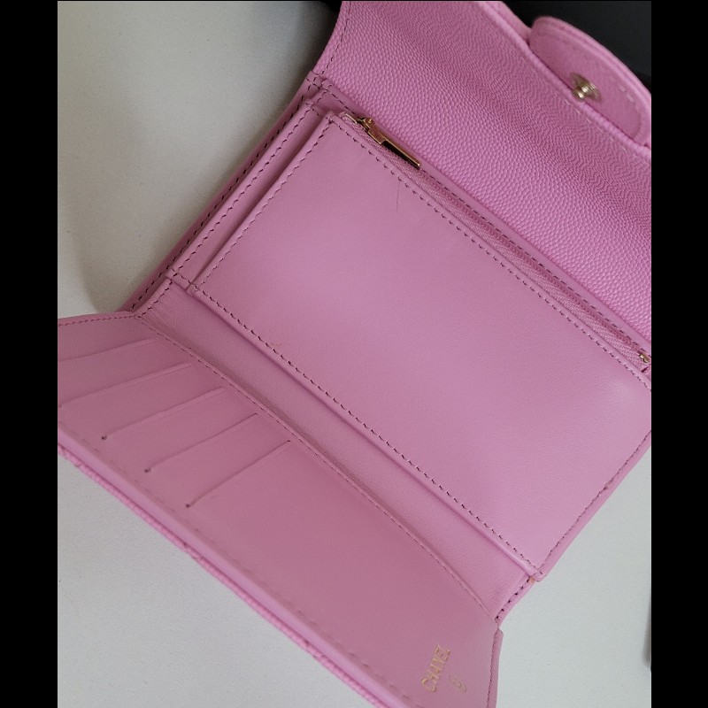 CHANEL🌸 限量櫻花粉 淡金釦 三摺中夾-2