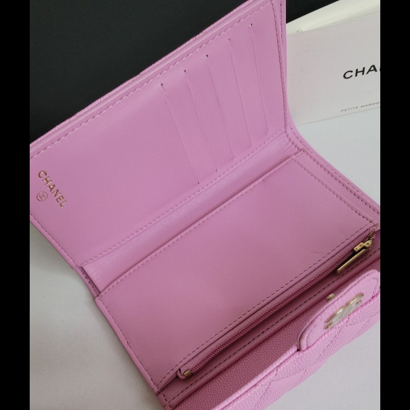 CHANEL🌸 限量櫻花粉 淡金釦 三摺中夾-3