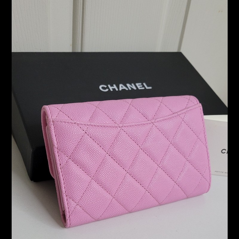 CHANEL🌸 限量櫻花粉 淡金釦 三摺中夾-4