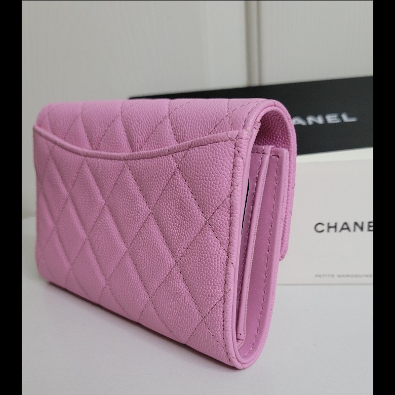 CHANEL🌸 限量櫻花粉 淡金釦 三摺中夾-6