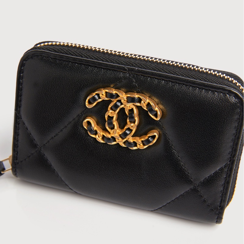 Chanel 19系列經典金屬菱紋小羊皮拉鍊零錢包｜晶片款｜-4