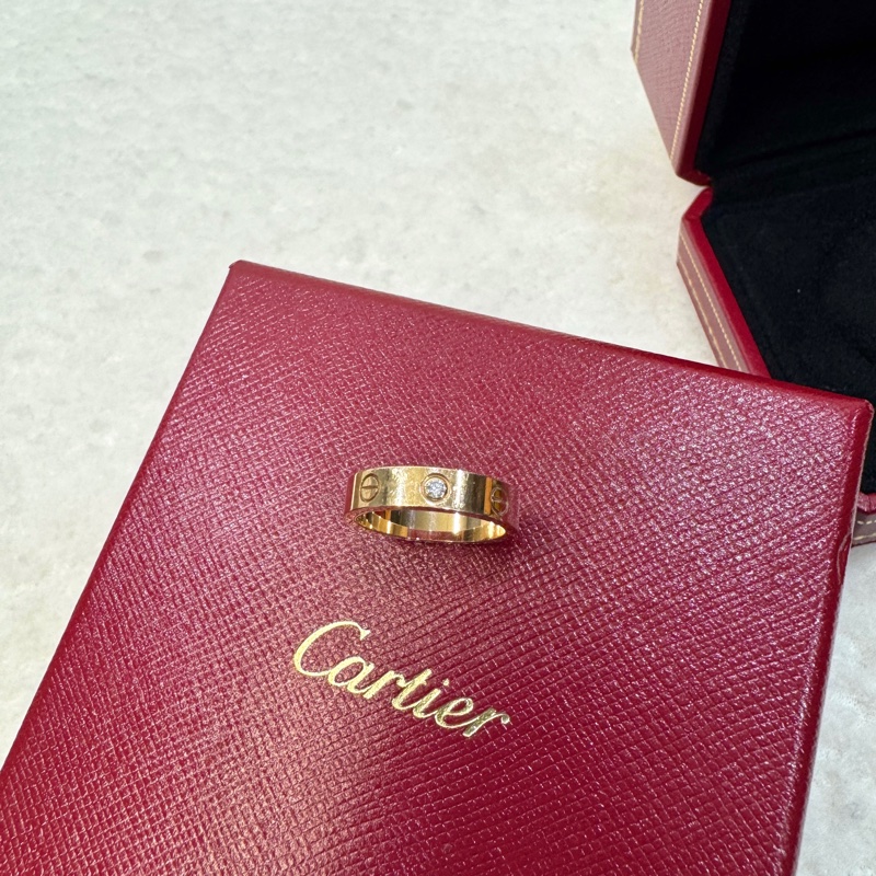 Cartier 卡地亞 LOVE 單鑽戒18K玫瑰金750經典螺絲設計戒指B4050749-4