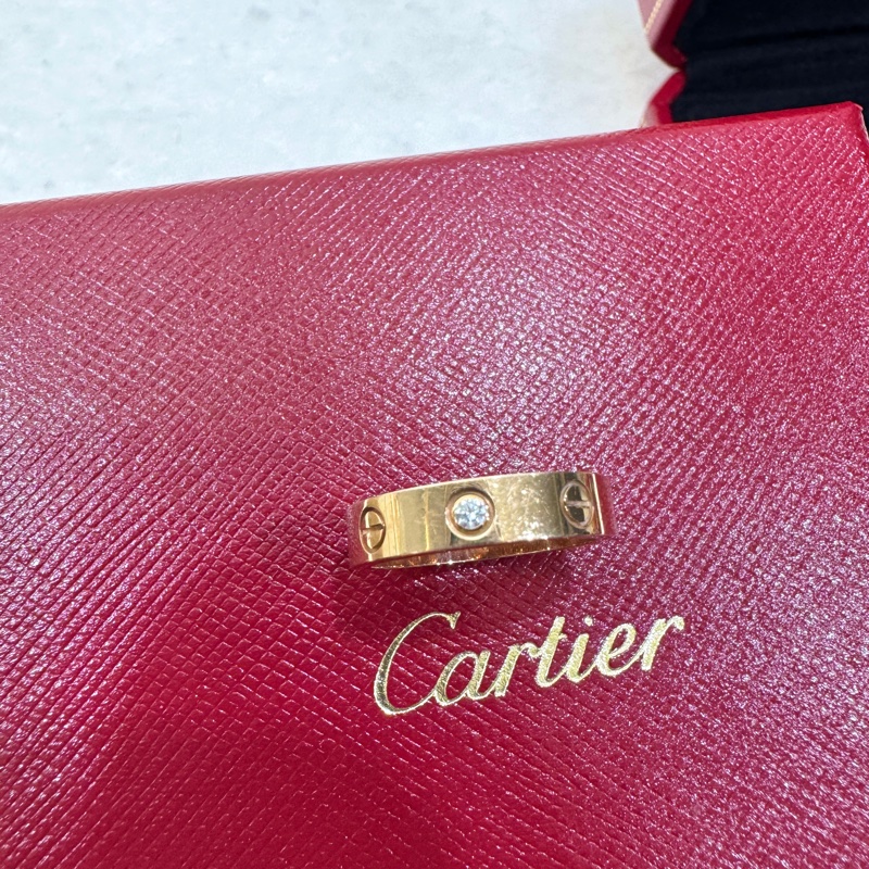 Cartier 卡地亞 LOVE 單鑽戒18K玫瑰金750經典螺絲設計戒指B4050749-5