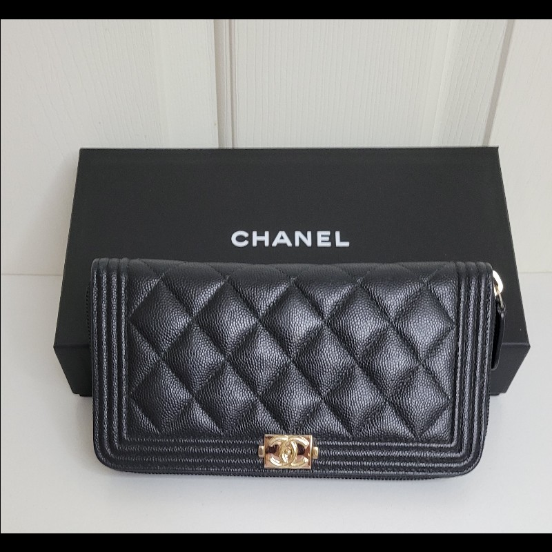 CHANEL💫 黑金拉鏈 荔枝皮長夾-0