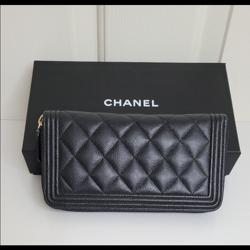 CHANEL💫 黑金拉鏈 荔枝皮長夾-1