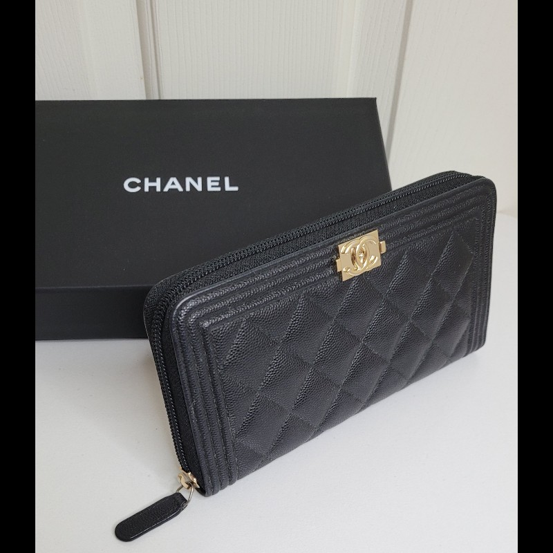 CHANEL💫 黑金拉鏈 荔枝皮長夾-2