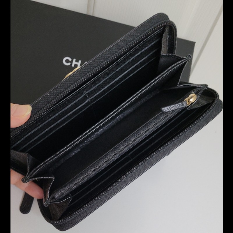 CHANEL💫 黑金拉鏈 荔枝皮長夾-3