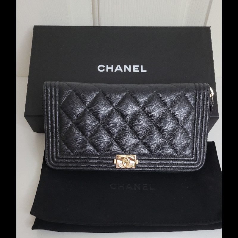 CHANEL💫 黑金拉鏈 荔枝皮長夾-7