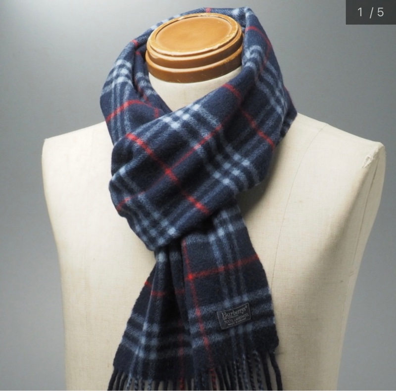 BURBERRY海軍藍格紋羔羊毛圍巾✨-0
