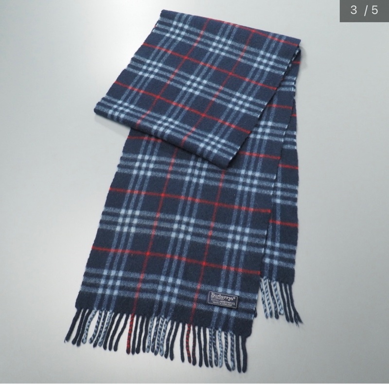 BURBERRY海軍藍格紋羔羊毛圍巾✨-2