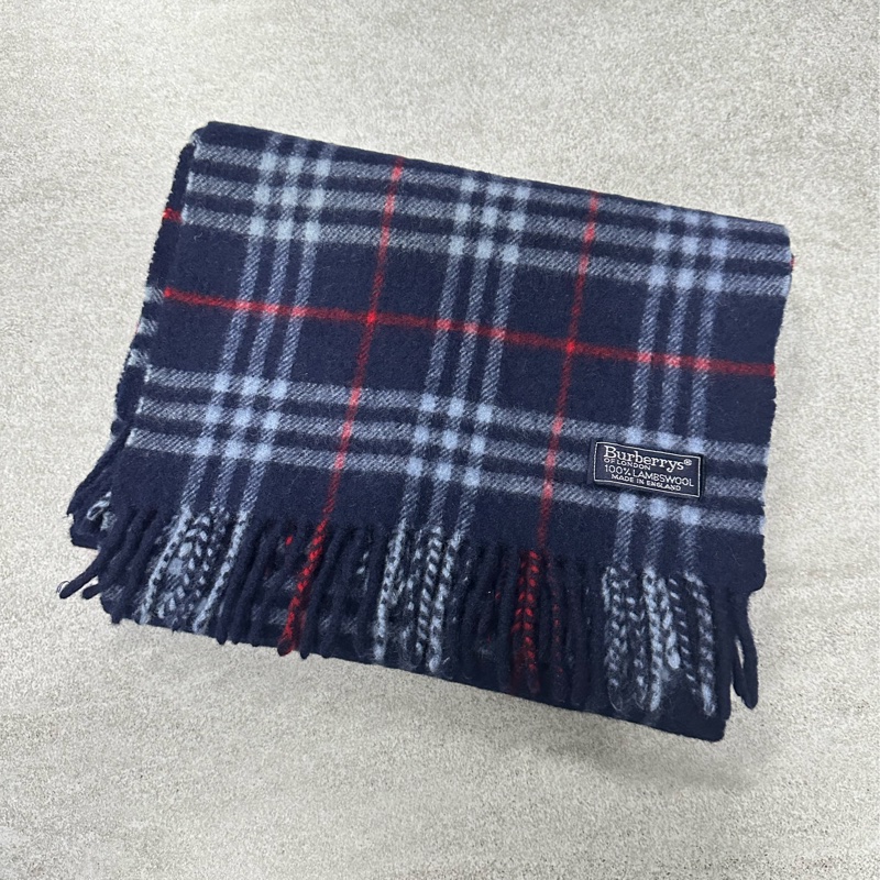 BURBERRY海軍藍格紋羔羊毛圍巾✨-5