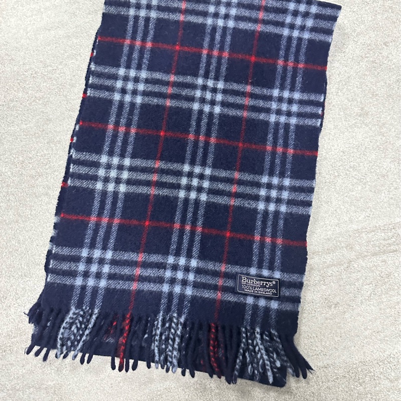 BURBERRY海軍藍格紋羔羊毛圍巾✨-6