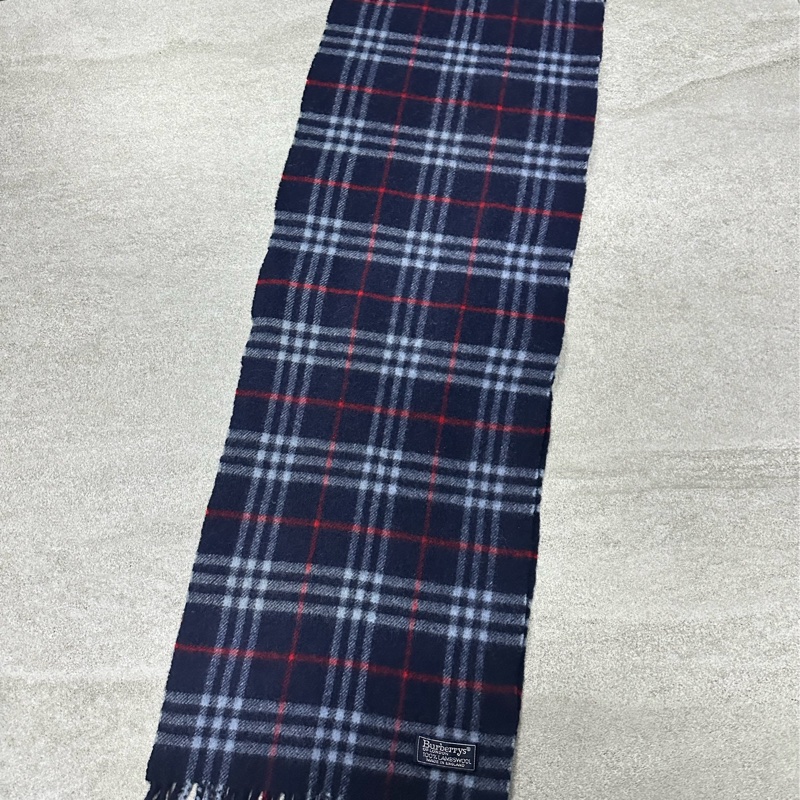 BURBERRY海軍藍格紋羔羊毛圍巾✨-7