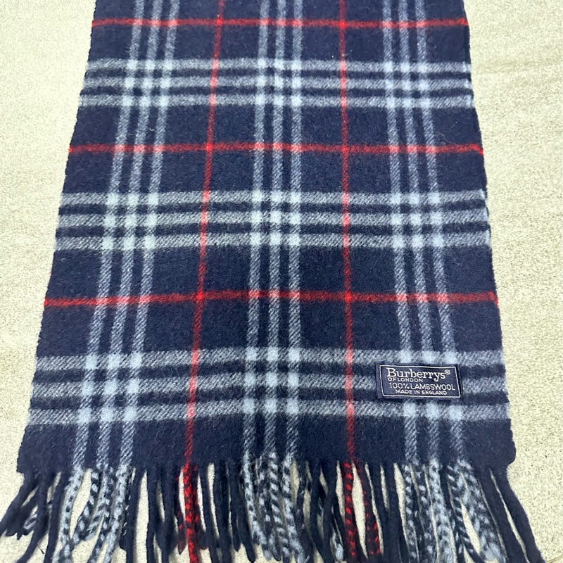 BURBERRY海軍藍格紋羔羊毛圍巾✨-9