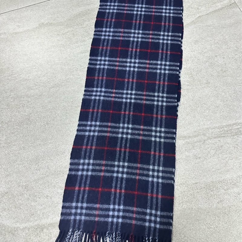 BURBERRY海軍藍格紋羔羊毛圍巾✨-10