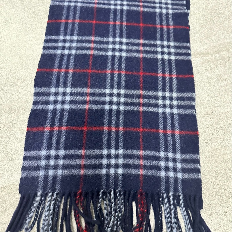 BURBERRY海軍藍格紋羔羊毛圍巾✨-12