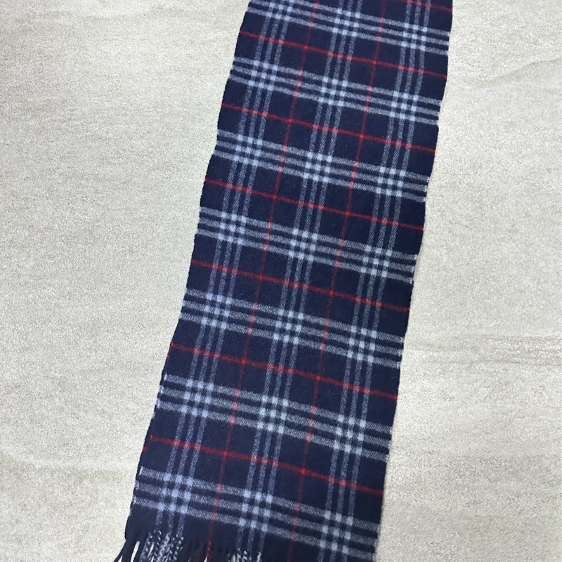 BURBERRY海軍藍格紋羔羊毛圍巾✨-13
