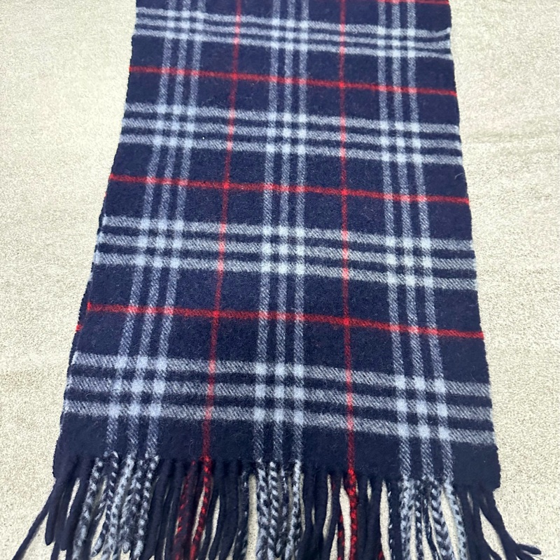 BURBERRY海軍藍格紋羔羊毛圍巾✨-15