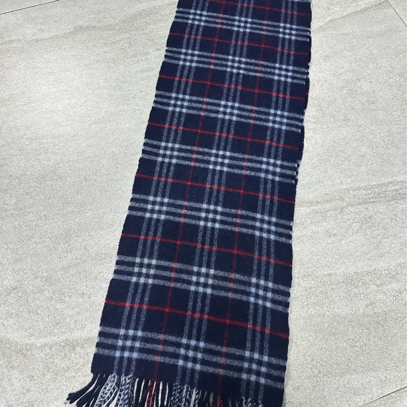 BURBERRY海軍藍格紋羔羊毛圍巾✨-16