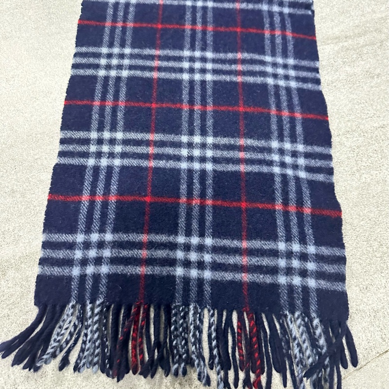 BURBERRY海軍藍格紋羔羊毛圍巾✨-18
