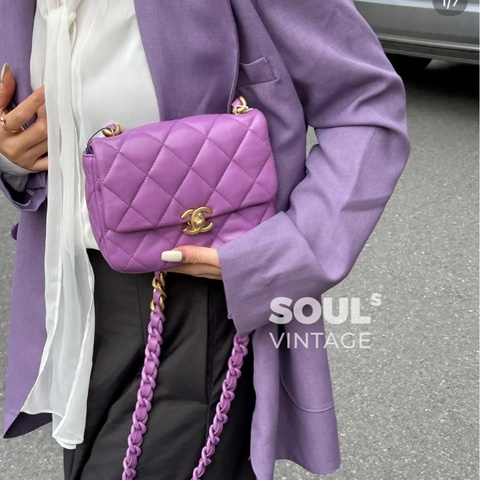 香奈兒 Chanel 22S 香芋紫 鴛鴦編織鏈 Mini Flap方胖子