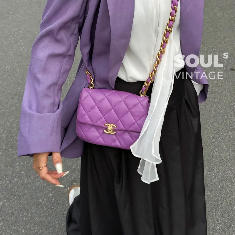 香奈兒 Chanel 22S 香芋紫 鴛鴦編織鏈 Mini Flap方胖子-1