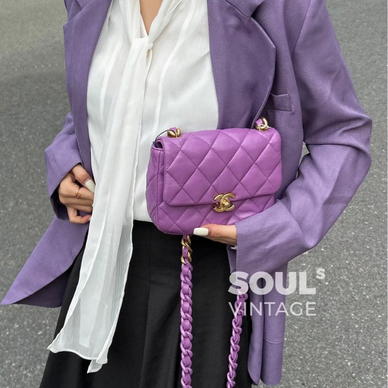 香奈兒 Chanel 22S 香芋紫 鴛鴦編織鏈 Mini Flap方胖子-2