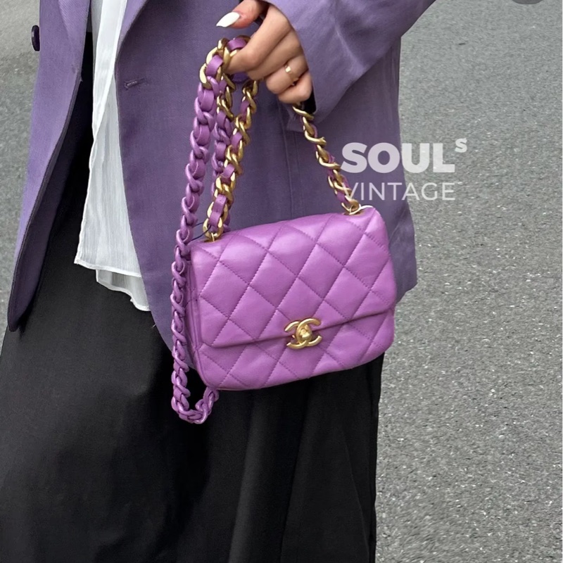 香奈兒 Chanel 22S 香芋紫 鴛鴦編織鏈 Mini Flap方胖子-3
