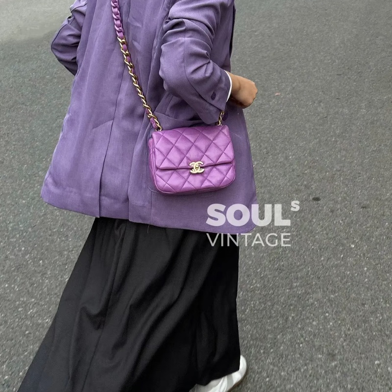 香奈兒 Chanel 22S 香芋紫 鴛鴦編織鏈 Mini Flap方胖子-4