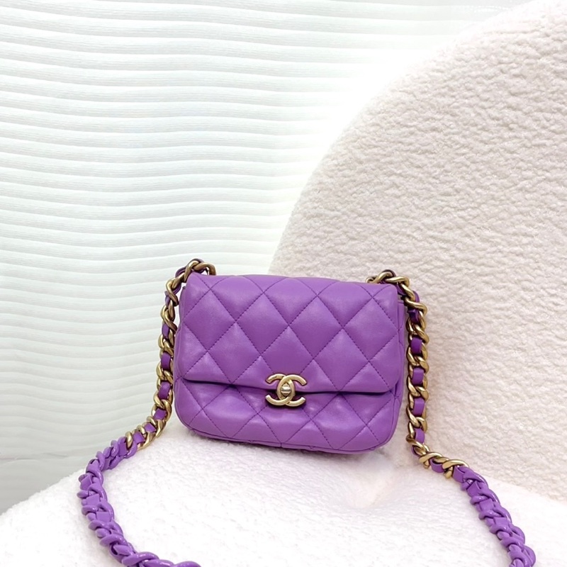 香奈兒 Chanel 22S 香芋紫 鴛鴦編織鏈 Mini Flap方胖子-7