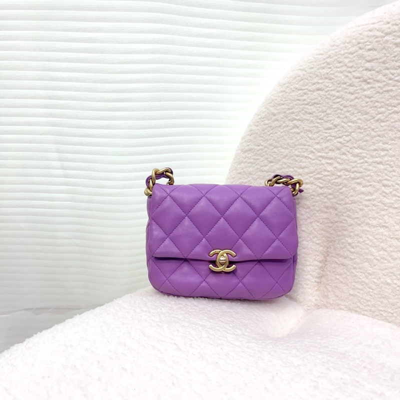 香奈兒 Chanel 22S 香芋紫 鴛鴦編織鏈 Mini Flap方胖子-8