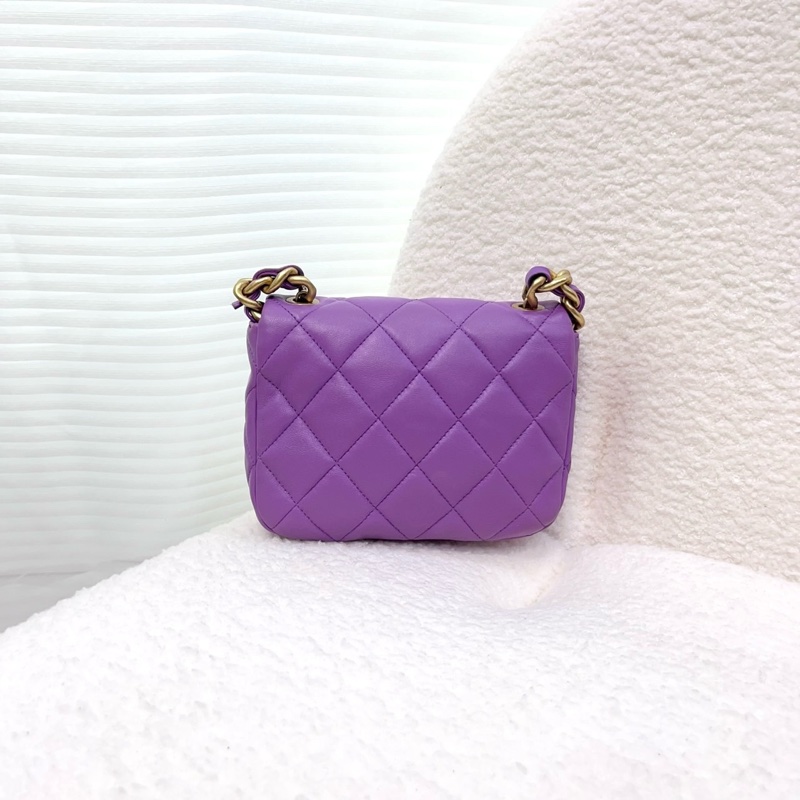 香奈兒 Chanel 22S 香芋紫 鴛鴦編織鏈 Mini Flap方胖子-9
