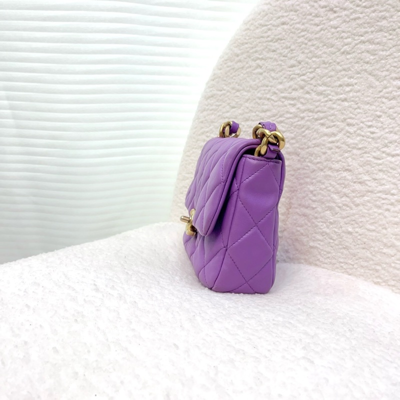 香奈兒 Chanel 22S 香芋紫 鴛鴦編織鏈 Mini Flap方胖子-11