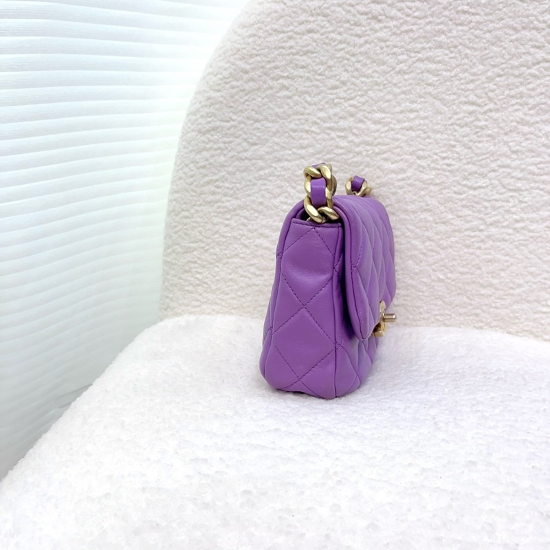 香奈兒 Chanel 22S 香芋紫 鴛鴦編織鏈 Mini Flap方胖子-12