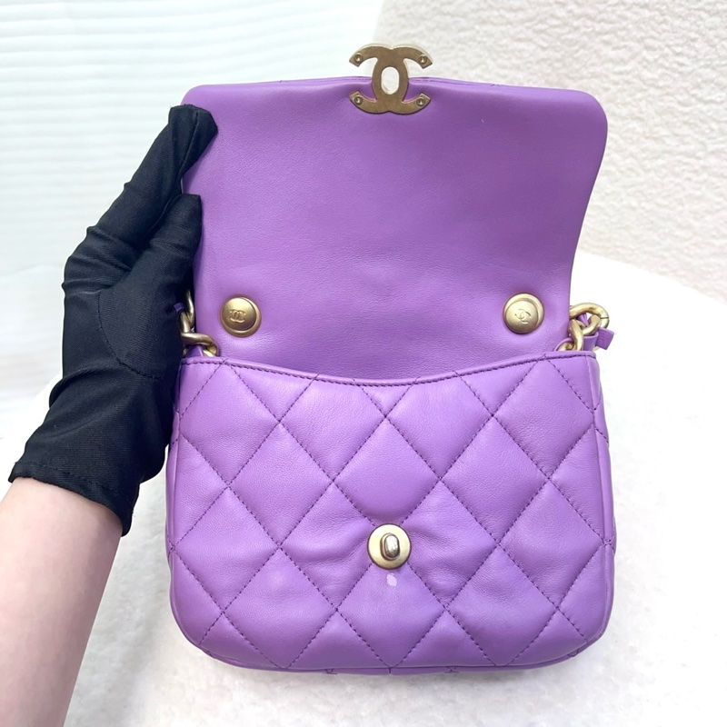 香奈兒 Chanel 22S 香芋紫 鴛鴦編織鏈 Mini Flap方胖子-15