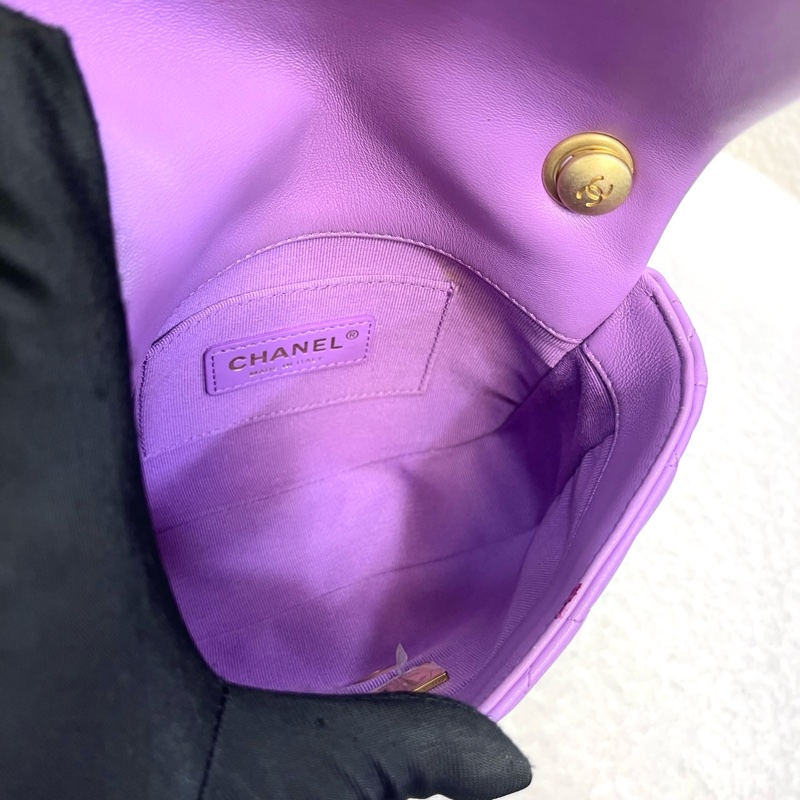 香奈兒 Chanel 22S 香芋紫 鴛鴦編織鏈 Mini Flap方胖子-16