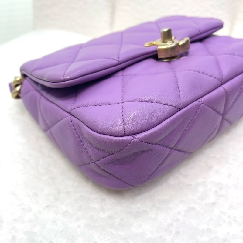香奈兒 Chanel 22S 香芋紫 鴛鴦編織鏈 Mini Flap方胖子-23