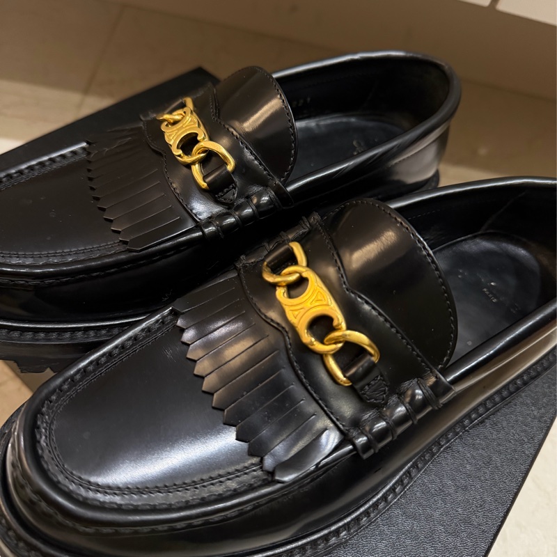 Celine經典款凱旋門logo厚底樂福鞋-0